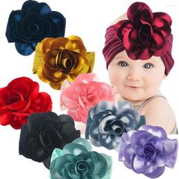 Hair Accessories 20Pcs/Lot Large 6" Puff Satin Flowers With Nylon Headbands Baby Girls Soft Cable Knit Turban Headwraps Kids Warm Head