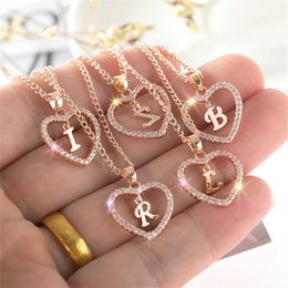 Pendant Necklaces Heart Shaped Rhinestone 26 Initials Necklace for Women A-Z Letter Clavicle Chain Valentine's Day Gift Jewelry Accessories J230601