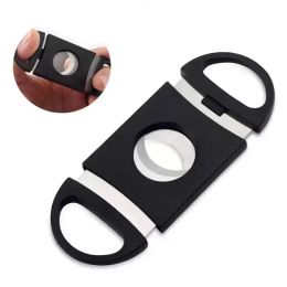 Novo Cortador de charuto portátil Lâmina de plástico Cortadores de bolso Ponta redonda Faca Tesoura Manual Aço inoxidável Charutos Ferramentas 9x3,9CM