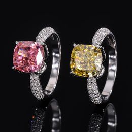 Cushion Cut Pink Topaz Diamond Ring 100% Real 925 Sterling Silver Party Wedding Band Rings for Women Bridal Engagement Jewellery