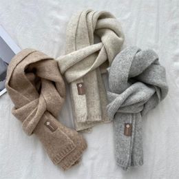Scarves Women's Winter Scarf Solid Color Slim Neckerchief Soft Brown White Warm Knitted Woolen Ins Neck Pashmina Shawl Bandana