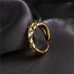 Cluster Rings Fashion Gold Colour Geometric Ring For Women Colourful CZ Stone Female Party Jewellery Wedding Gift