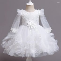 Girl Dresses Baby White Baptism Christening Infant Kids Tutu Show Dress Winter Spring Princess Pageant Solid Colour 6 Months
