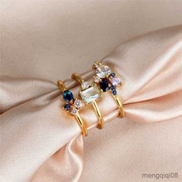 Band Rings Female White Blue Crystal Ring Set Yellow Gold Colour Wedding For Women Luxury Engagement Jewellery