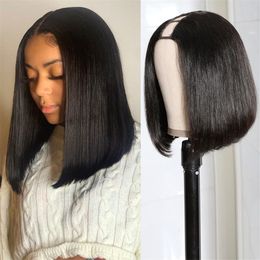 150Density U Part Wig Human Hair Indian Straight Short Bob Wigs For Women Remy Glueless V Part Machine Made Wig Natural Colour