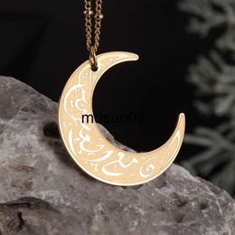 Pendant Necklaces Classic Ayatul Kursi Moon Pendant Necklace In Stainless Steel Arabic Religious Islamic Koran Calligraphy Holy Messenger Jewellery J230601