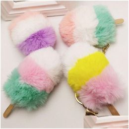 Key Rings Cute Ice Cream Hair Ball Keychain Bag Pendants Faux Fur Pompom Chains For Women Ring Fashion Plush Pom Poms Drop Delivery J Dhvuf