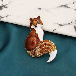 Pins Brooches Rhinestone enamel fox female animal party brooch gift G230529