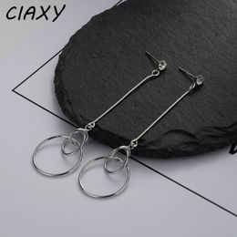 CIAXY Silver Colour Interlocking Circle Long Earrings for Women Geometric Design Cubic Zirconia Earring Western Jewellery