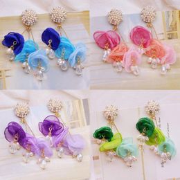 Dangle Earrings Korean Version Sweet Tassel Colourful Floral Elegant Flowers Pearl Female Wholesale