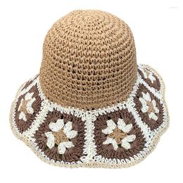 Wide Brim Hats Flower Decor Summer Bucket Hat Crochet Floral Fisherman For Women Skin-friendly Large