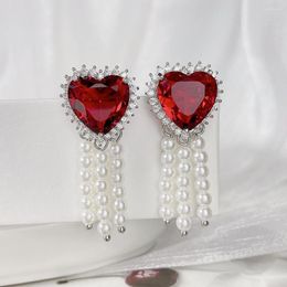 Dangle Earrings French Charm Heart Tassel Drop Earring Wrap Mini Cubic Zirconia Beautiful Imitation Pearl Beads Wedding Bridal