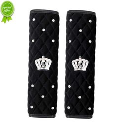 New 2pcs Bling Rhinestone Crown Black Pink Car Seat Belt Covers Crystal Plush Seatbelt Strap Styling Shoulder Pads Car Accessories