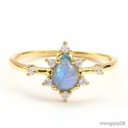 Band Rings Luxury Female Blue Ring Yellow Gold Color Thin Engagement Charm Crystal Oval Wedding For Women