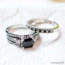 Band Rings Luxury Male Female Small Black Ring Set Cute Silver Colour Wedding For Men Women Fashion Love Engagement