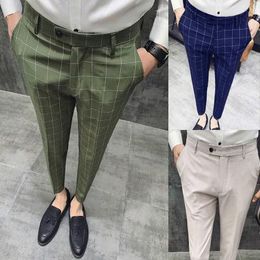 Blazers 2023 Newest Black Suit Men Pants Plaid Slacks Men's Dress Pants Grey Men Slim Fit Trousers Custom Casual Korean Version Trouser