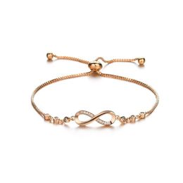 Charm Bracelets Luxury Crystal Paved Infinity Bracelet Gold Sier Color Chain Tennis Braclet For Women Girls Party Jewelry Dr Dho6M