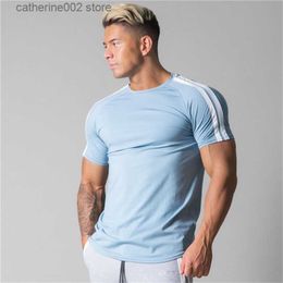 Men's T-Shirts Side Striped Gym T-Shirts Men Cotton Slim Short Sleeve Sports T-Shirts Bodybuilding Fitness Mens Workout Cotton Men Tees Tops T230601