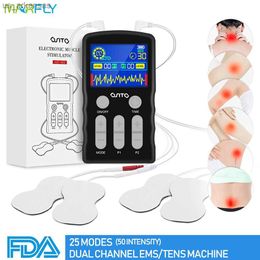 25 Modes Dual Channel Physiotherapy Tens Unit Eletric Muscle Stimulator EMS Digital Pulse Body Massager Acupuncture Pain Relief L230523