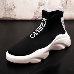 Mens Boots Fashion Casual Ankle Boots Spring Autumn Wool Knitted Sock Boots Male Luxury Youth Trending Platform Boots