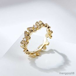 Band Rings New Fashion Shiny Cubic Butterfly For Women Girls Geometric Adjustable Finger Ring Dainty