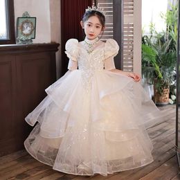 Arabic Floral Lace Flower Girl Dresses Ball Gowns Child Pageant Dresses Long bling Beautiful Little Kids Flower Girl Formal girl party dress secial occasion dress