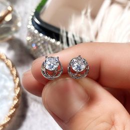 Stud Earrings Classic Silver Plated Zircon For Women Shine White CZ Stone Inlay Fashion Jewelry Wedding Party Gift Earring