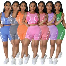 Women Clothing Yoga Pants Tracksuits Sports Two Piece Shorts Sets Sexy Crop Tops Vest And Shorts Yoga Outfits