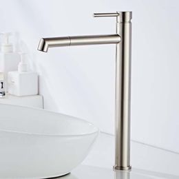 Bathroom Sink Faucets Azeta Brass Short Or Tall Basin Faucet Deck Mounted Long Spout 360 Degree Rotate Cold Water Washbasin Mixer AT8106HBN