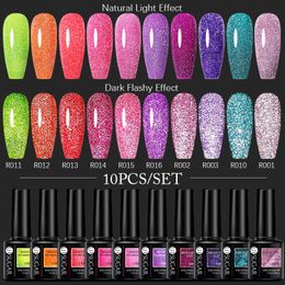 Dryers Ur Sugar 10pcs Reflective Nail Gel Polish Set Winter Fluorescent Luminous Semi Permanent Uv Led Gel Manicure Nail Art Varnish