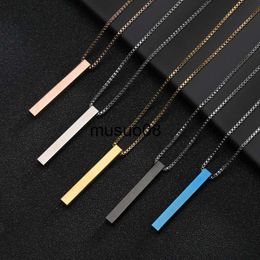 Pendant Necklaces Fashion New Black Rectangle Pendant Necklace Men Trendy Simple Stainless Steel Chain Men Necklace Jewelry Gift Custom name J230601