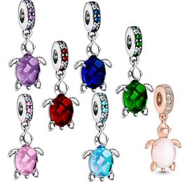 2Pcs/Lot Crystal 7 Colour Turtles Charm Beads Fits Original DIY Bracelets Necklace For Women Men Fashion Jewellery Accessories Gift