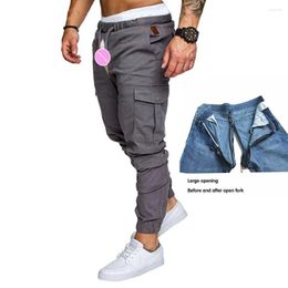 Men's Pants Invisible Open-Seat Casual Men's Ankle Banded Working Multi-Pocket Sports Trousers Fitness Gym