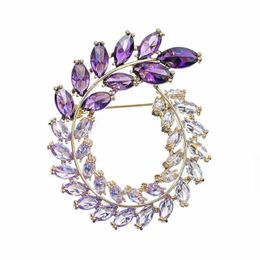 Pins Brooches WEIMANJINGDIAN brand high-quality sparkling lavender cubic zirconia crystal leaf brooch suitable for women's Jewellery gifts G230529