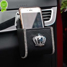 New Crystal Diamond Crown Car Outlet Air Vent Trash Box for Auto Mobile Phone Holder Pouch Organiser Hanging Storage Bag Car Styling