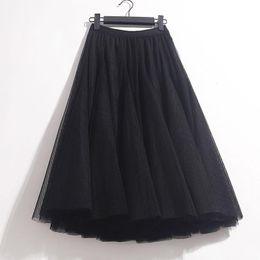 329 Dresses High Waist Solid Midi Pleated Tulle Skirt Aline Mesh Tutu Skirts Womens 202