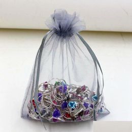 Jewellery Pouches Bags 100Pcs Sier Grey With Dstring Organza Gift 7X9Cm 9X11Cm 13X18Cm Wedding Party Christmas Favour Drop Delivery Pa Dhxje