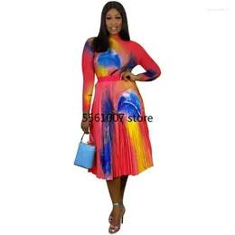 Ethnic Clothing 2023 African Clothes For Women Spring Arrival Long Sleeve O-neck Polyester Printing 2 Pieces Sets Top Skirt