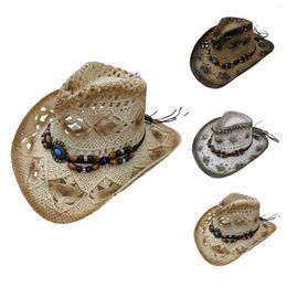 Wide Brim Hats Fashion Hollowed Straw Hat For Women Men Summer Outdoor Travel Beach Unisex Jazz Western Cowboy Sunshade Cap Gorras