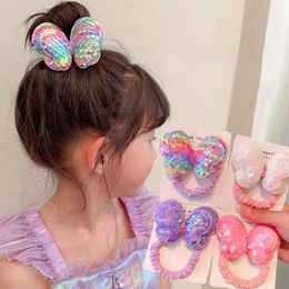 Hair Accessories Sequins Double Layer Bowknot Bands For Girls Bun Styling Ties Kids Pigtail Rope Fashion Scrunchies Headwear