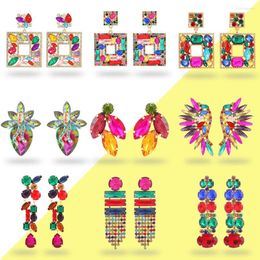 Dangle Earrings Colourful Series Statement For Women 2023 Trendy Boho Luxury Sparkly Crystal Geometric Earring Holiday Jewellery