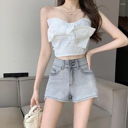 Women's Shorts Fashion Irregular High Waist Elastic Sexy Slim Demin Women 2023 Summer Two Bottoms Korean Solid Jeans Short Female