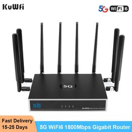 Routers KuWFi 5G Router WiFi6 1800Mbps Gigabit 2.4/5 GHz Dual Frequency High Gain Hybird+Mesh WIFI Router With Sim Card Slot Support APN