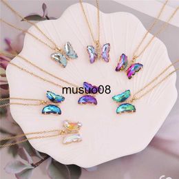 Pendant Necklaces Modyle New Fashion Korean Colourful Crystal Butterfly Pendant Necklace Female Clavicle Chain Popular Necklace J230601