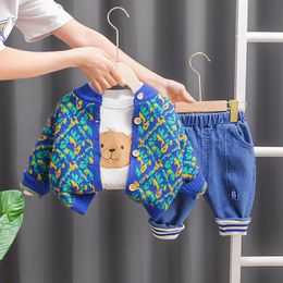 Spring Autumn Children Cotton Clothes Baby Boys Coat T Shirts Pants 3Pcs/sets Infant Kids Toddler Tracksuits 0-5 Years