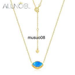 Pendant Necklaces ALLNOEL Solid 925 Sterling Sliver Pendant Necklace For Women Japanese Blue Opal Marquise Vintage Anniversary Gifts Fine Jewelry J230601