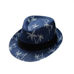 Wide Brim Hats Parent Child Beach Wind Travel Tree Printing Paper Straw Jazz Hat Seaside Sun Western Style Womens Deaconess