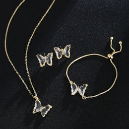 Emmaya Butterfly Glass Romantic Bridal Jewellery Bracelet Pendant Set for Women Wedding Dinner Dress Birthday Gift