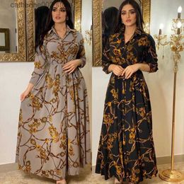 Casual Dresses Casual Dresses Fashion French Elegant For Women Summer Retro Print Muslim Dubai Abaya Lapel Single-breasted Long Sleeve Shirt Dress T230601