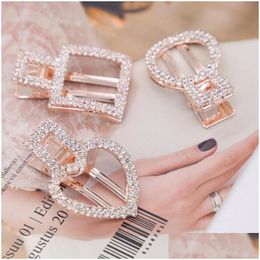 Hair Clips Barrettes Crystal Duckbill Bangs Seaside Barettes Headdress Geometric Heart Shape Female Headwear Accessories Drop Deli Dh84A